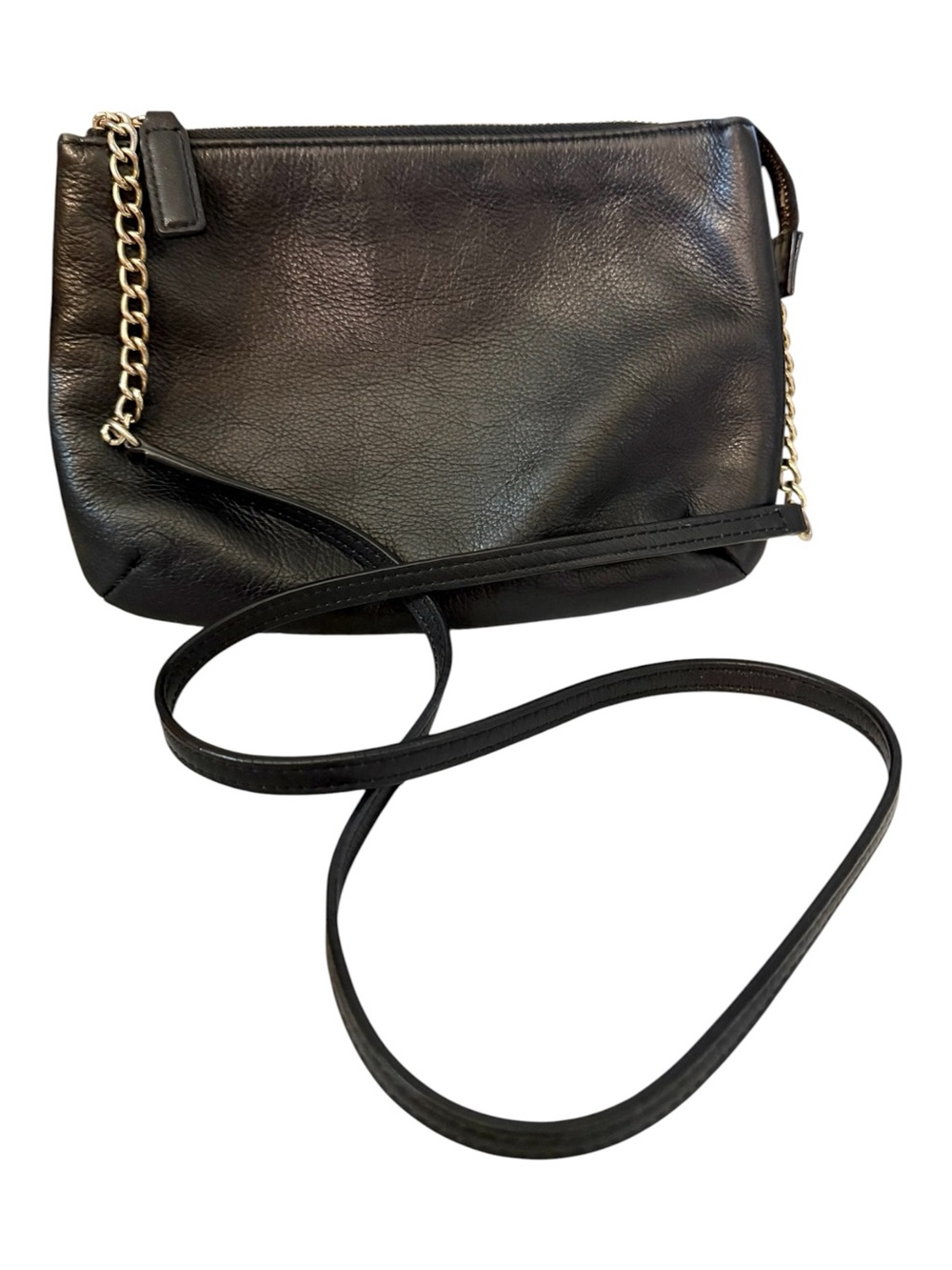 Talbots Black Leather Crossbody with Gold Chain Strap